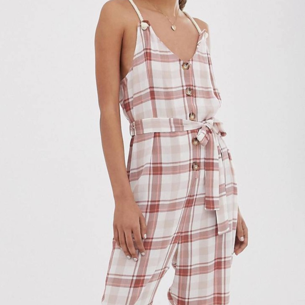 Check Jumpsuit with Rope Straps - Picture 2 of 4